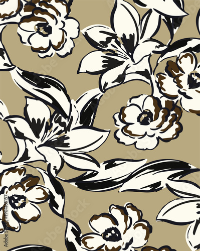 Big flowers pattern, upscale floral pattern. graphical textures floral, trendy colors pattern , flowers background with leaves. vector illustration.