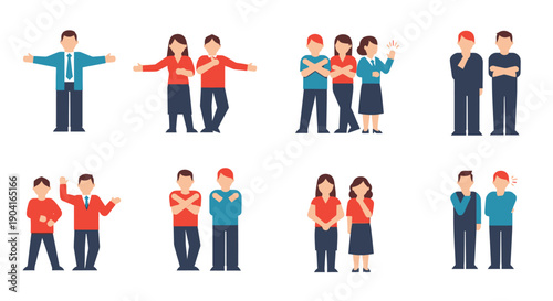 Multiple diverse people in casual group poses and interactions cartoon style.