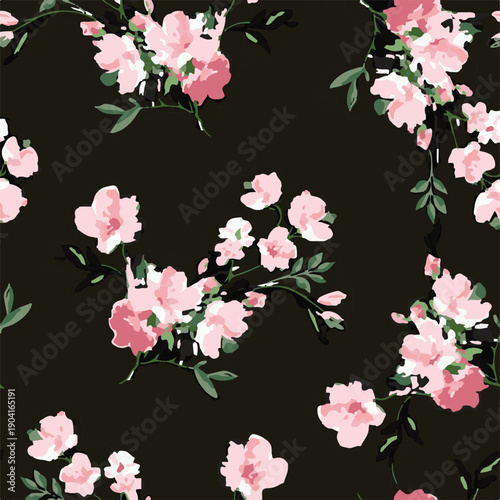 Big flowers pattern, upscale floral pattern. graphical textures floral, trendy colors pattern , flowers background with leaves. vector illustration.