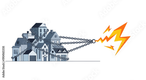 Houses bound by chains with electric shock