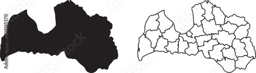 Latvia Map Silhouette and Administrative Regions Outline – Vector Illustration of Country Shape with Internal Borders for Geography, Education, and Design Projects