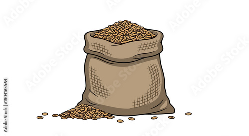 Brown bag of seeds or grains with some spilling
