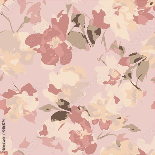 Big flowers pattern, upscale floral pattern. graphical textures floral, trendy colors pattern , flowers background with leaves. vector illustration.
