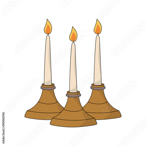 Three lit taper candles