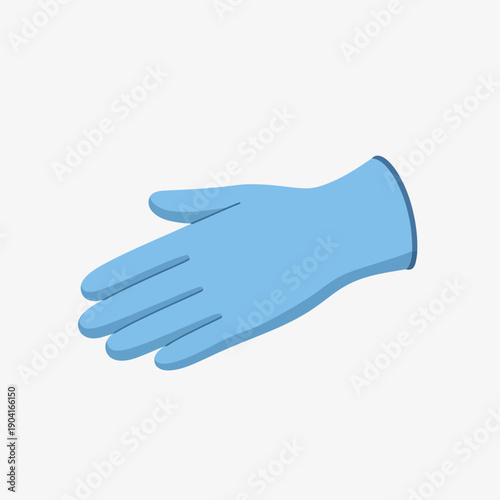 Blue medical glove outstretched, isolated on white background