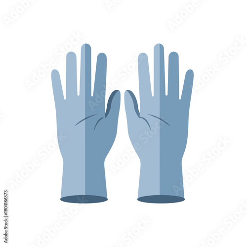 Pair of blue disposable gloves isolated on white background, flat design