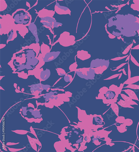 Big flowers pattern, upscale floral pattern. graphical textures floral, trendy colors pattern , flowers background with leaves. vector illustration.