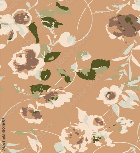 Big flowers pattern, upscale floral pattern. graphical textures floral, trendy colors pattern , flowers background with leaves. vector illustration.