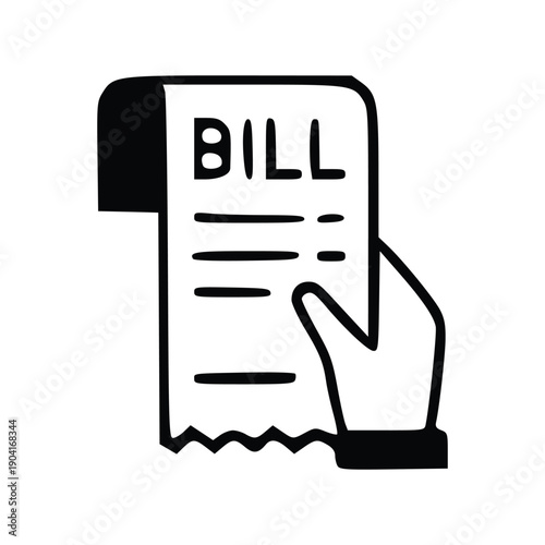 A hand holding a receipt with the word BILL printed at the top.