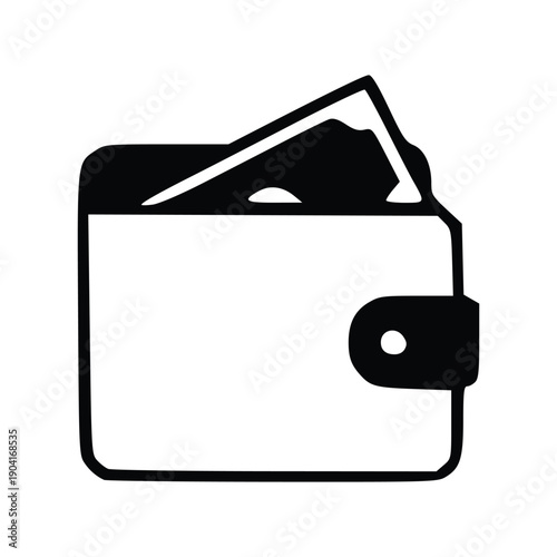 Black and white icon of a wallet with money sticking out.