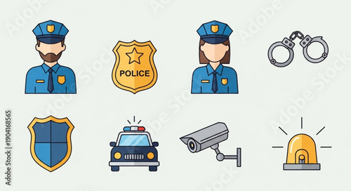 Police Officer Icons and Symbols for Law Enforcement.