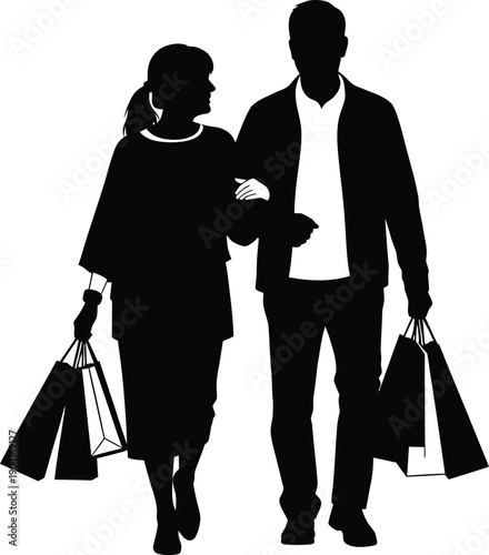 Couple Shopping Silhouette Vector