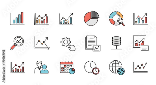 Business analytics and data chart flat icon set vector