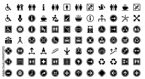 Collection of Universal Symbols and Icons for Navigation and Information