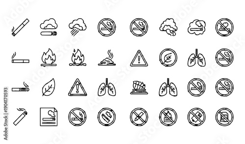 Linear smoking concept icon collection editable stroke vector set