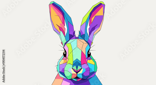 Vibrant Low Poly Rabbit Head Portrait.