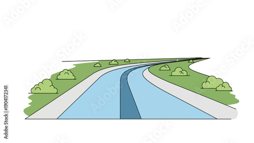 Stylized illustration of a curving road or river vanishing into the horizon