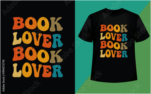 Colorful book lover t-shirt design with vibrant gradient text