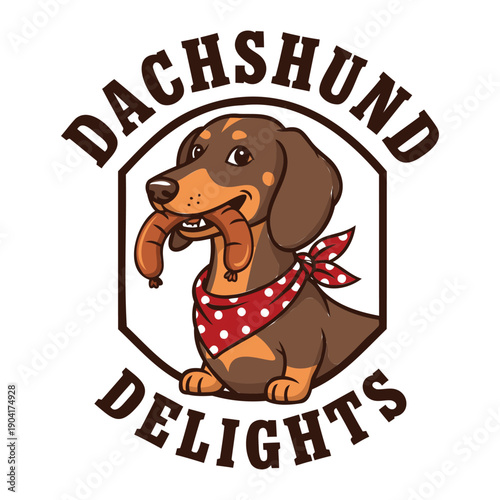 A playful dachshund dog logo for a business named dachshund delights