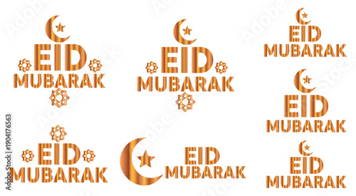 Celebratory eid mubarak greetings with crescent moon and star designs