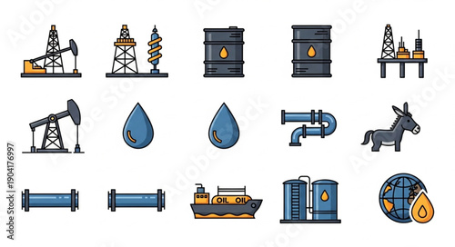 Oil Industry Icons Set Vector Illustration.