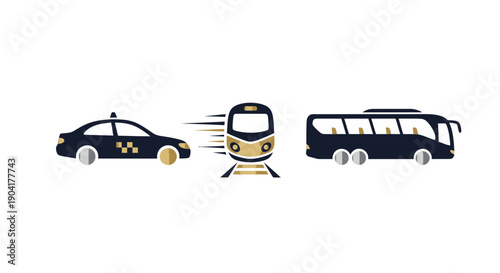 Modern Transportation Icons: Taxi, Train, Bus - Travel and Commute
