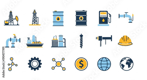 Oil and Gas Industry Icons Set.
