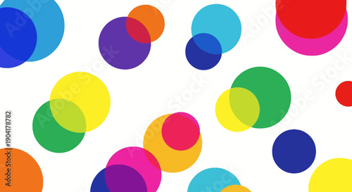 Overlapping semitransparent circles in various colors spread across a white background