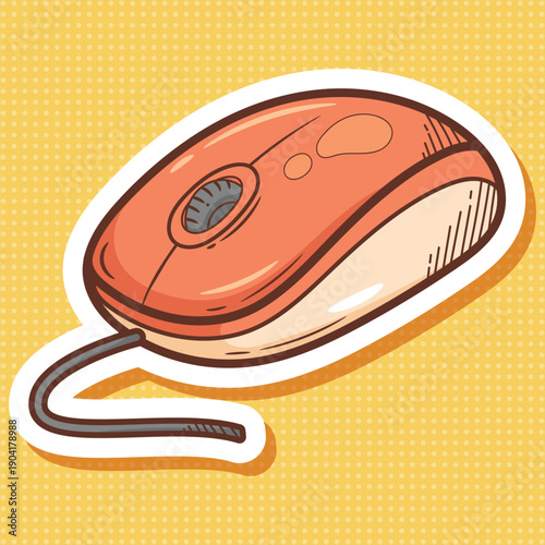 HandDrawn Orange Computer Mouse Sticker Illustration Vector Art