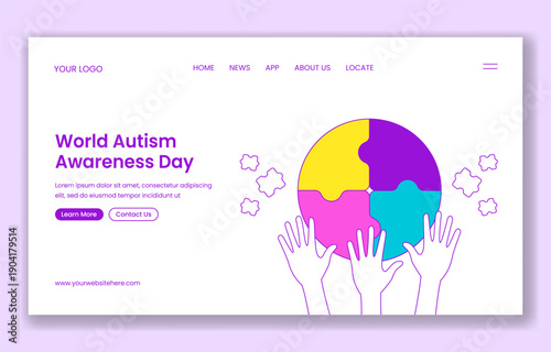 Social Media Landing Page Illustration World Autism Awareness Day Flat Cartoon Design