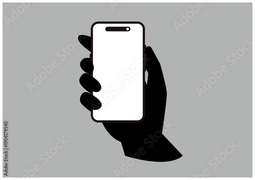 Hand Holding Smartphone Silhouette Isolated on Gray Backgroundスマホを握る手