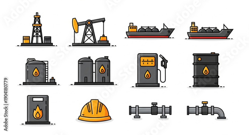 Oil and Gas Industry Icons Set Vector Illustration.