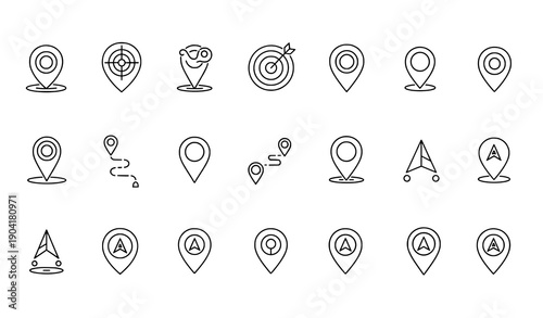 SEO Title 2
Outline location and address icons collection with map pins and navigation symbols in line style vector set