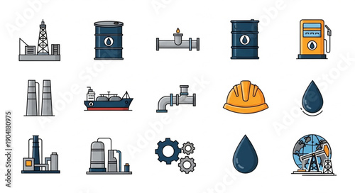 Oil and Gas Industry Icons Set Vector Illustration.