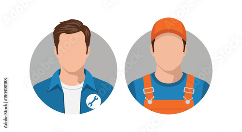 Two male service workers' avatars representing professional maintenance and technical repair specialists side by side.