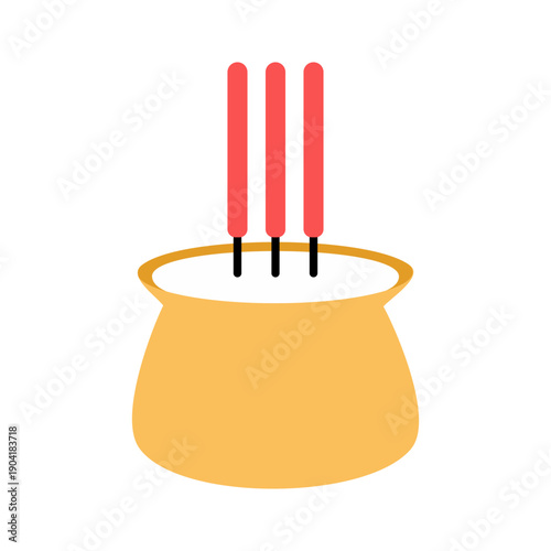 Incense sticks in a burner pot on white background.