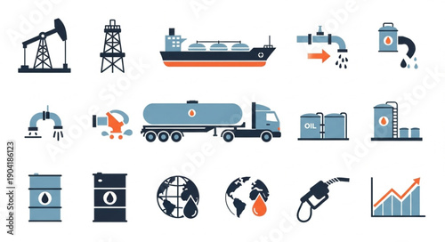 Oil and Gas Industry Icons Set.