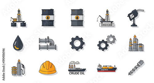 Oil and Gas Industry Icons Set.