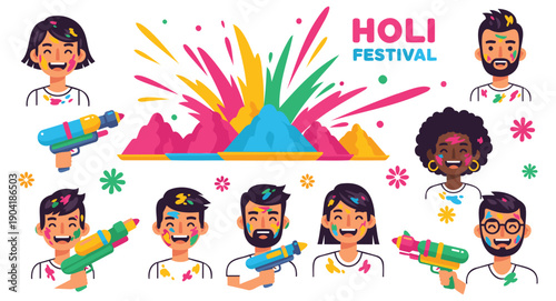 Vibrant celebration of the colorful holi festival with joyful participants