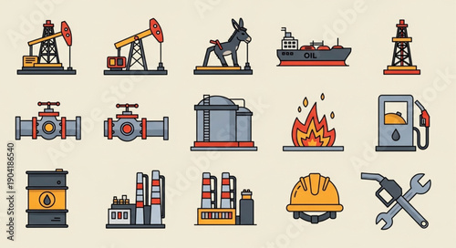 Oil and Gas Industry Icons Set Vector Illustration.