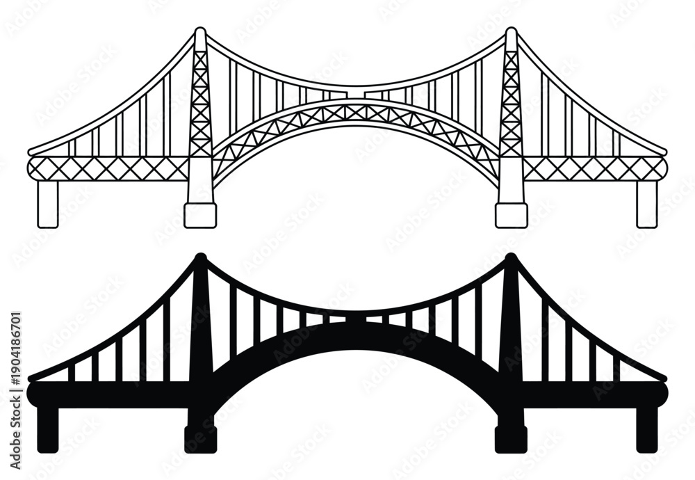 Fototapeta premium Suspension Bridge Silhouette Vector Illustration