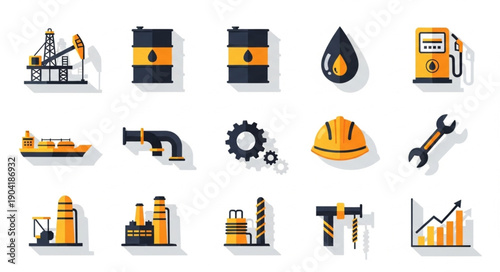 Oil and Gas Industry Icons Set.