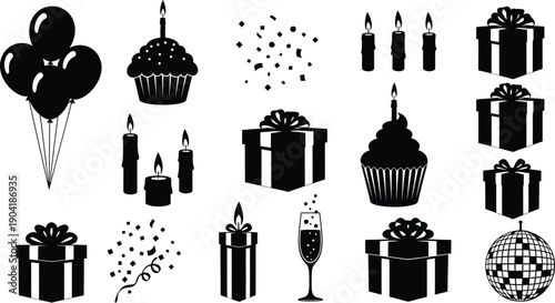 Birthday celebration icons and symbols