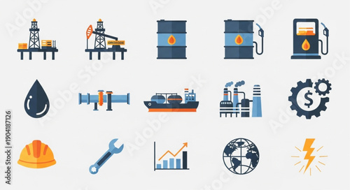 Oil and Gas Industry Icons Set.