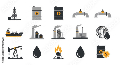 Oil and Gas Industry Icons Set.