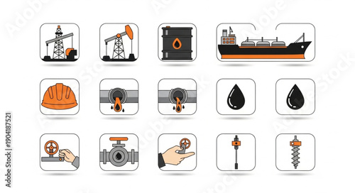 Oil and Gas Industry Icons Set.