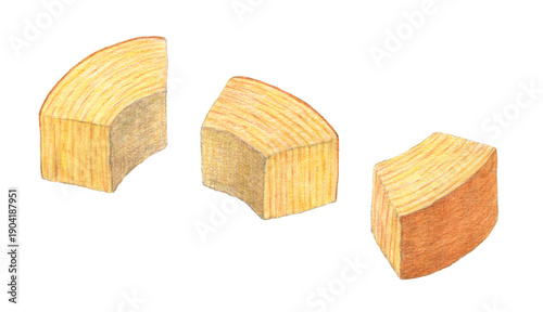 カットバウムクーヘン　水彩色鉛筆イラスト