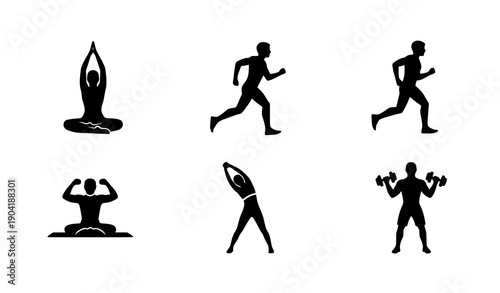 Gym and Yoga Exercise Silhouette Vector Icon Collection