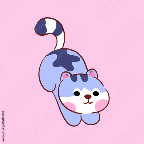 A blue cat jumping from a height. Hand-drawn.