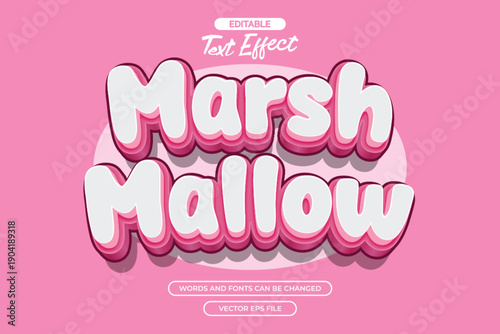 Marshmallow editable text effect with 3d cartoon and cute pink text style